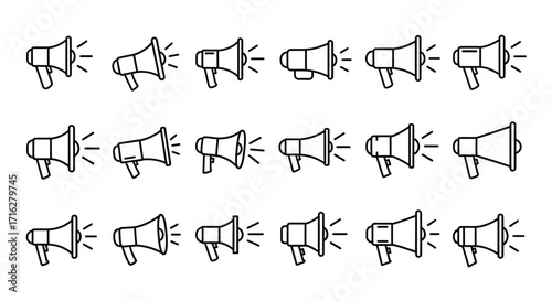 Collection of hand drawn megaphone icons showing loudspeaker communication and announcement symbols vector