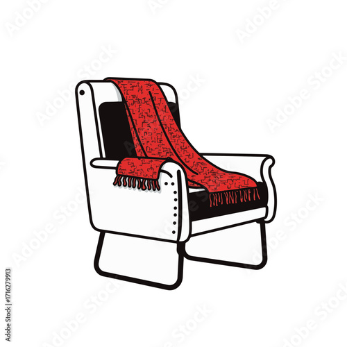 Minimalist wool scarf draped over chair in black and white, cozy comfort