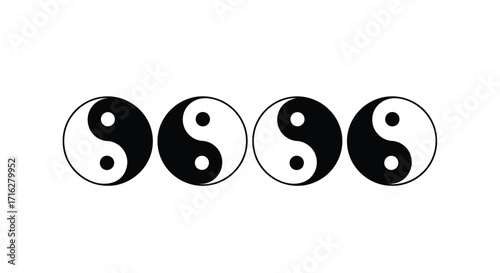 Four yin yang symbols arranged in a row representing balance harmony and opposites vector