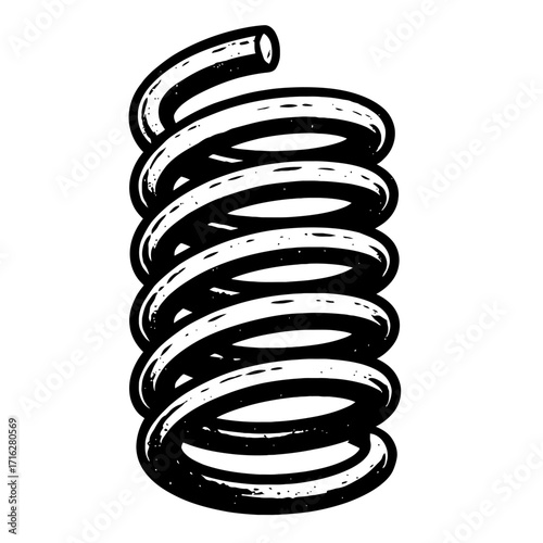 Classic Black and White Coil Spring Illustration: Essential Mechanical Component for Suspension, Damping, and Energy Storage in Industrial Design, Art, and Engineering Projects