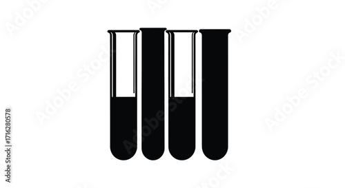 Four tall test tubes with black liquid and white space representing scientific analysis vector