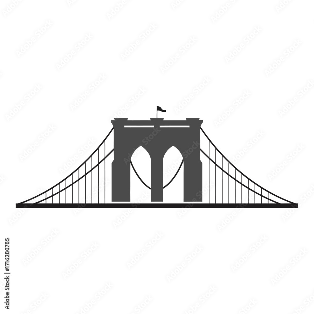Obraz premium Monochrome silhouette of a bridge isolated on white background for graphic design and decoration