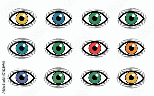 Vector art of collection of colorful eyes