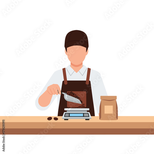 Barista carefully weighing coffee beans on a digital scale for optimal brewing and flavor extraction