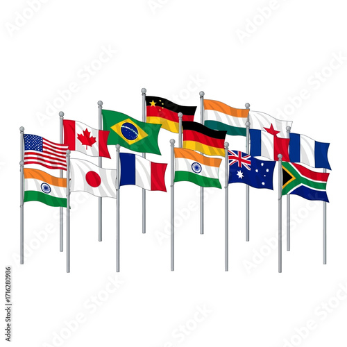 Flags of different countries of the world isolated on white background, international symbol