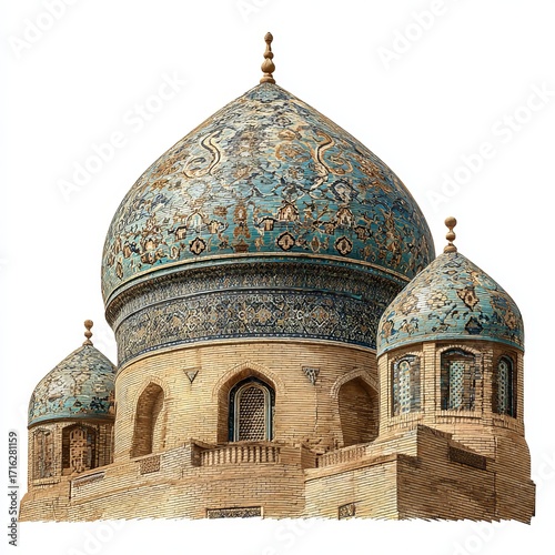 Ancient Architectural Marvel: An exquisite illustration of an ancient architectural marvel with intricate details, featuring a majestic dome, artistic designs, and timeless elegance.