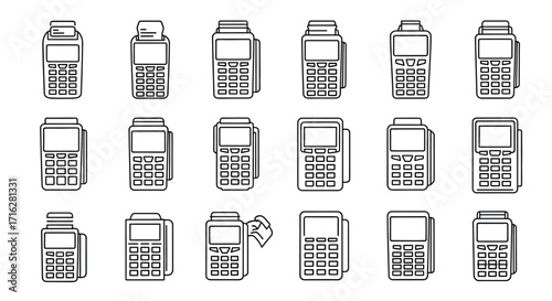 Collection of diverse credit card terminals and pos machines for modern transactions vector