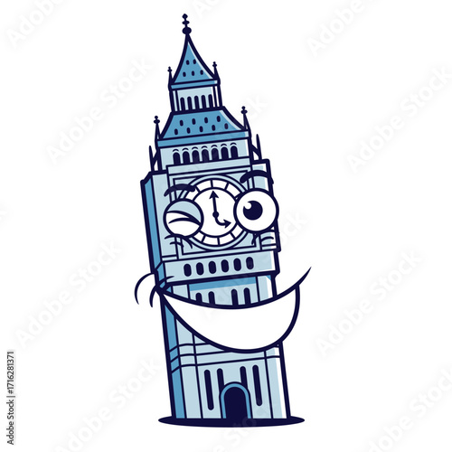 Big ben cartoon character isolated on white background, a symbol of london city