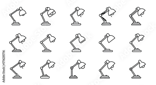 Set of stylized desk lamps in a grid pattern creative studio lighting concept vector