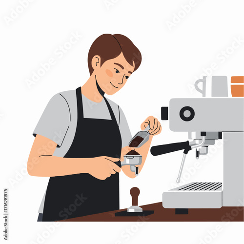 Barista preparing a coffee using an espresso machine
