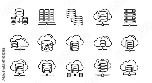 Hand drawn data storage icons representing cloud computing servers and databases vector
