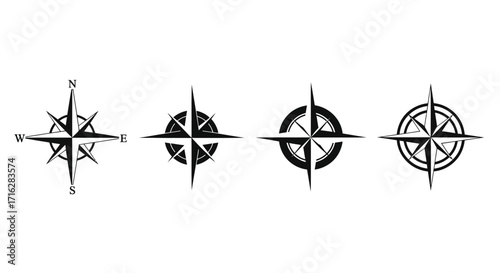 Four vintage compass rose designs nautical directional navigation symbols collection vector