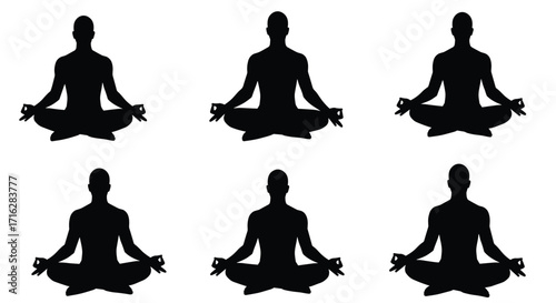 Silhouette man meditating in lotus position, yoga practice, mindfulness meditation, inner peace, relaxation, spiritual balance, mental health, stress relief exercise