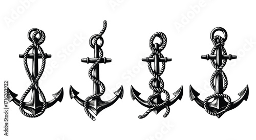 Four antique nautical ship anchors hand drawn sketch style vintage maritime icons vector