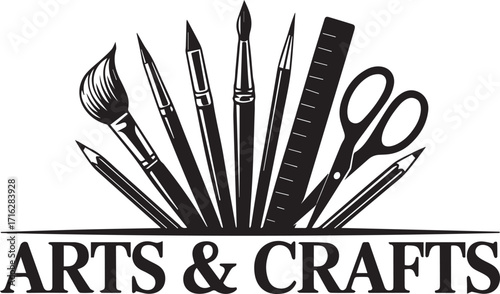 Vector art of arts and crafts logo featuring various tools