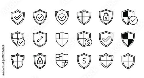 Set of doodle style shield icons representing security protection and data safety concepts vector