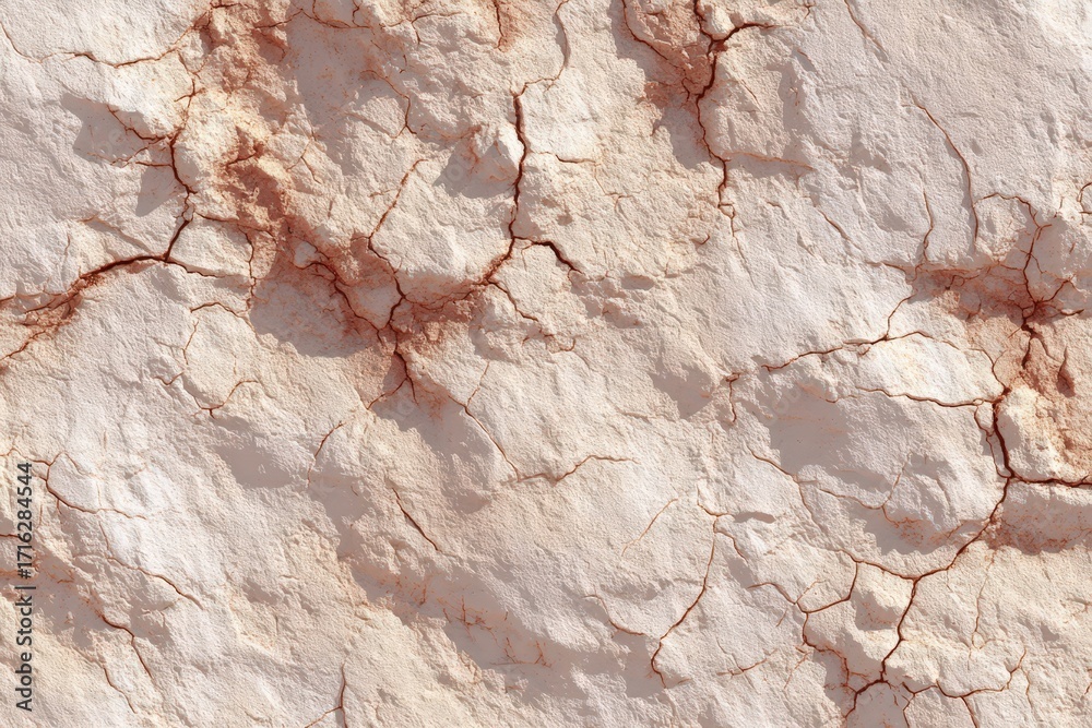 Fototapeta premium A detailed close-up view of cracked, light beige and pale orange earth, showcasing a textured surface.
