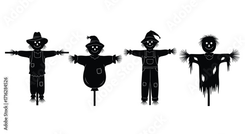 Set of four spooky scarecrow silhouettes for halloween autumn harvest decorations vector