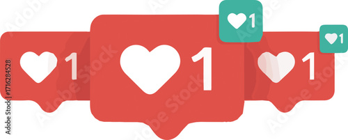 Illustration of social media like notifications with hearts and numbers
