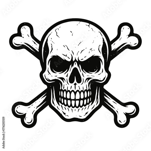 Classic black and white skull and crossbones vector art, embodying danger, rebellion, mortality, and pirate spirit. Perfect for edgy designs, apparel, tattoos, warning signs, and H