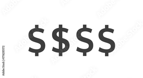 Four dark gray dollar signs in a row symbolizing wealth and financial success vector