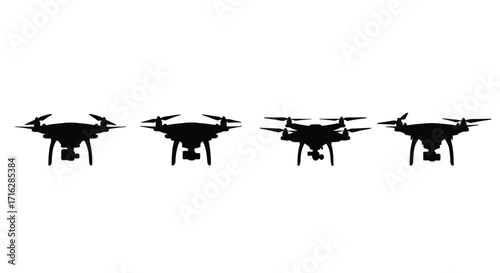Four drones flying in formation representing technology and aerial photography concepts vector