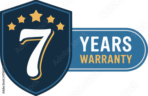 Vector art of 7 years warranty shield badge with stars