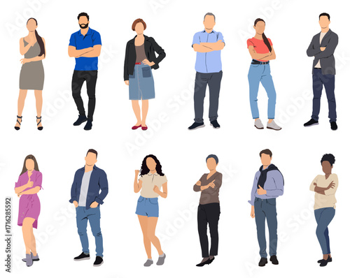 Group of diversity people standing together vector illustration isolated.