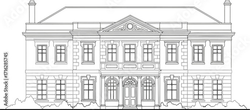 Detailed Mansion Blueprint, Architectural Drawing, Estate Design