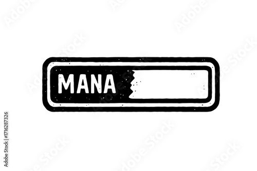 Gritty Mana Bar Design for RPG & Fantasy Games: Iconic Black and White Energy Meter with Distressed Texture, Showing Partially Depleted Magic Resource, Perfect for Game UI/UX Eleme