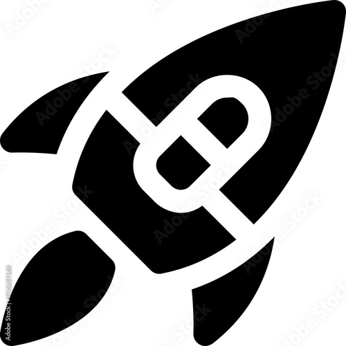rocket glyph icon. Strong and solid vector icon for websites, mobile interfaces, presentations, and visual branding. High quality and easy to edit.