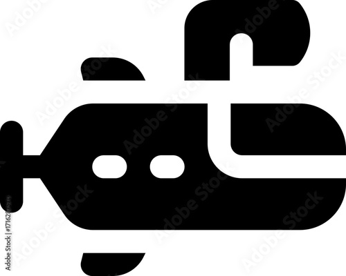 submarine glyph icon. Strong and solid vector icon for websites, mobile interfaces, presentations, and visual branding. High quality and easy to edit.