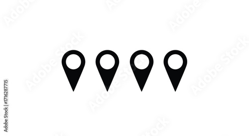 Four location pin icons arranged horizontally for navigation and mapping applications vector