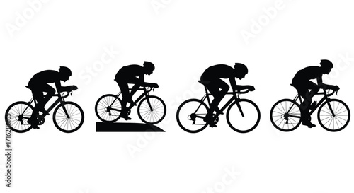 Cyclist progression silhouette in time trial position showing aerodynamic form and motion vector