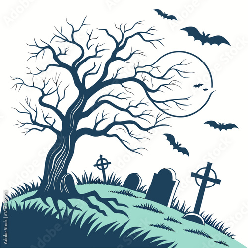 Haunted Graveyard Path Halloween Vector