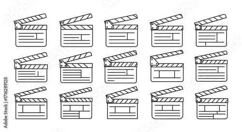 Film production clapperboards set icons cinema movie making scene cutboard collection vector