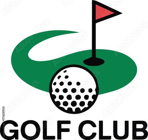 Vector art of golf club logo with ball and flag for sport