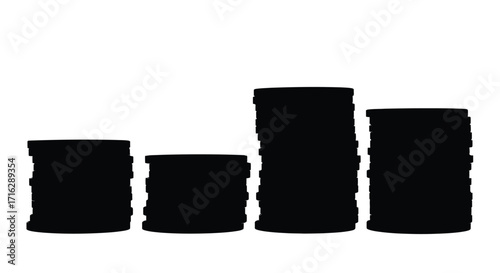 Rising stack of black coins illustrating financial growth and investment success vector