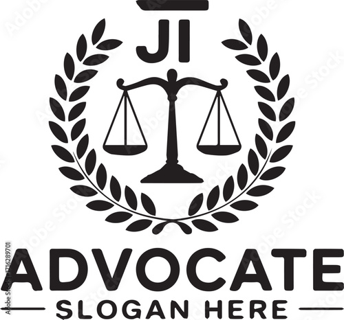 Vector art of advocate logo with scales of justice for law firm