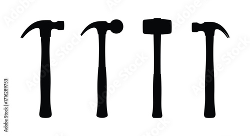 Silhouette collection of four different hammer tools isolated on vector
