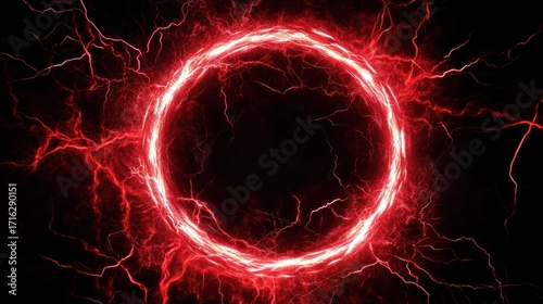 Glowing red energy circle with electric discharges.