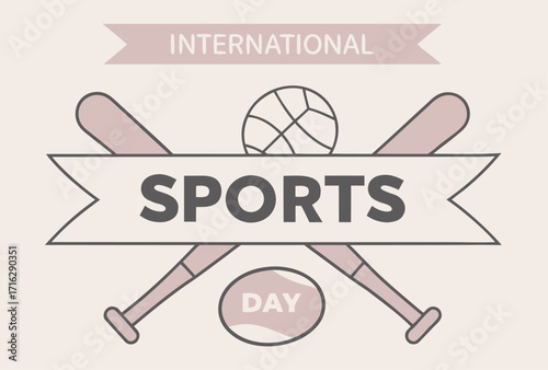 International sports day celebration with crossed bats ball and banner design element