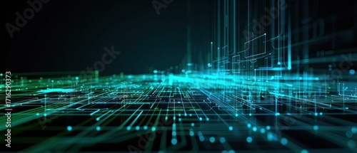 Futuristic Network Lines form a Technical Grid. Blue and Green information abstract structure.