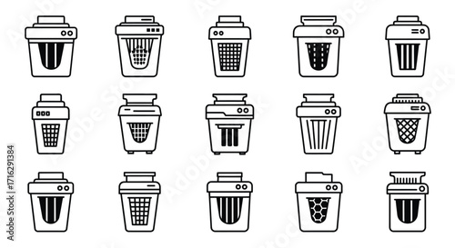 Collection of hand-drawn icons representing coffee cups and drink containers with lids vector