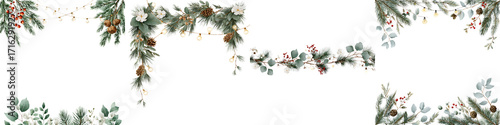 Christmas and Winter Floral Decoration Collection on White