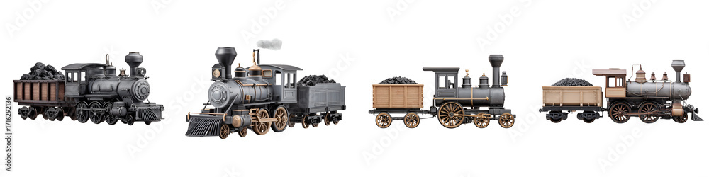 Naklejka premium Vintage Train Engine Collection Isolated on White