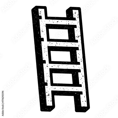 Vintage Distressed Black & White Ladder Graphic Illustration: An Iconic Symbol of Ascent, Progress, & Opportunity. Essential Climbing Tool for Home Improvement, Construction, DIY Projects, & Reaching