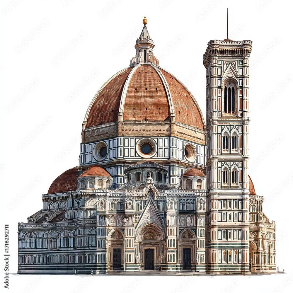 Fototapeta premium Florence Cathedral Architectural Marvel: A majestic rendering showcases the iconic Florence Cathedral, highlighting its intricate architectural details and timeless elegance.