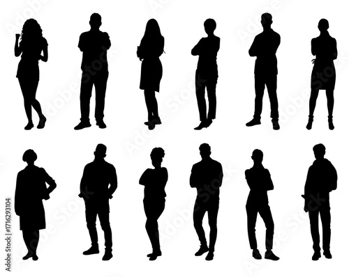 Silhouette of group of diversity people standing together vector illustration.