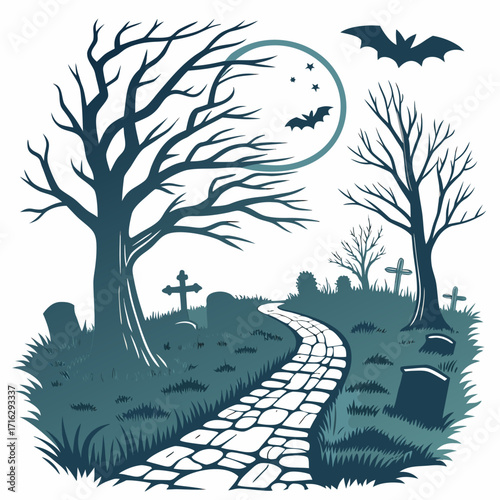 Spooky Graveyard Halloween Illustration